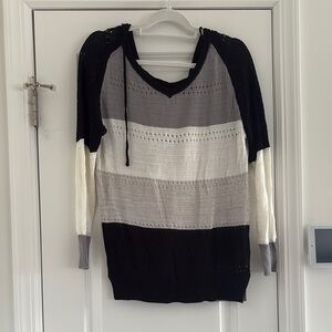 Women's Black and Gray Striped Sweater